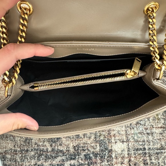 YSL Calfskin Y Quilted Monogram Small Loulou Chain Satchel Dark Beige - Picture 2 of 8